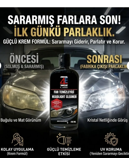Oto Far Temizleyici ve Parlatıcı | Zımparasız Hızlı Uygulama | UV Koruyuculu