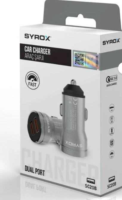 Syrox SC20B Araç Çakmaklık Şarj Aleti 3.1Amper Çift USB Giriş
